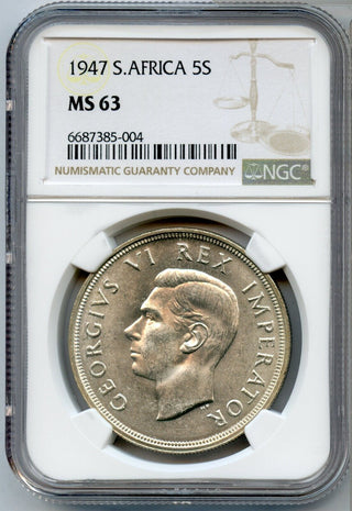 1947 South Africa 5 Shillings Silver Coin NGC MS63 5S Certified - JP599