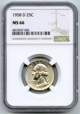 1958-D Washington Silver Quarter NGC MS66 Certified - Denver Mint - G66