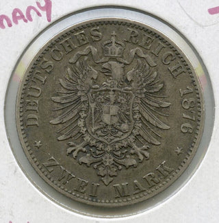 1876 J Hamburg Germany 2 Mark .9000 Silver Coin .3215 ASW -DN158