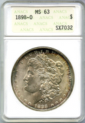 1898-O Morgan Silver Dollar ANACS MS63 Toning Toned $1 New Orleans Mint - DM677