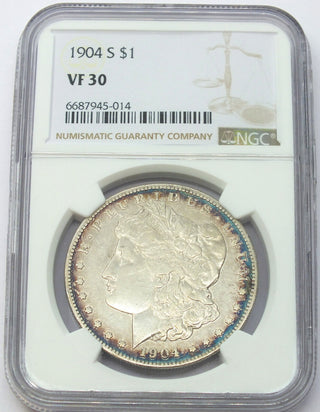 1904-S Morgan Silver Dollar NGC VF30 Certified Toning Toned - San Francisco E544