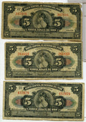 1941 Banco Central De Reserva Del Peru 5 Soles De Oro Currency Notes Lot - RC453