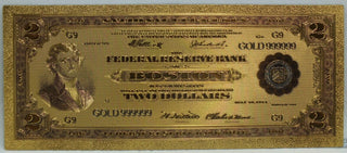 1918 $2 Battleship National Federal Reserve Boston Novelty 24K Gold Note - LG382