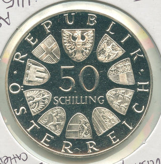 1974 Austria 1200th Ann of Salzburg Cathedral Silver Proof 50 Schillings - KR506