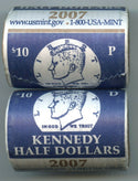 2007 Kennedy Half Dollar $10 Coin Rolls US Mint OGP Denver Philadelphia - BX585