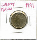 1891 Liberty V Nickel 5 Cent Coin- Five Cents - DM855