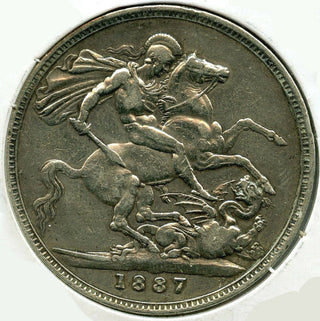 1887 Great Britain 1 Crown Silver Coin Rare - JK836