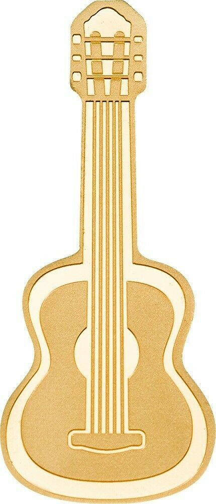 Guitar Shaped Gold 0.5 1/2 Gram 9999 Palau $1 Golden Coin - JN375