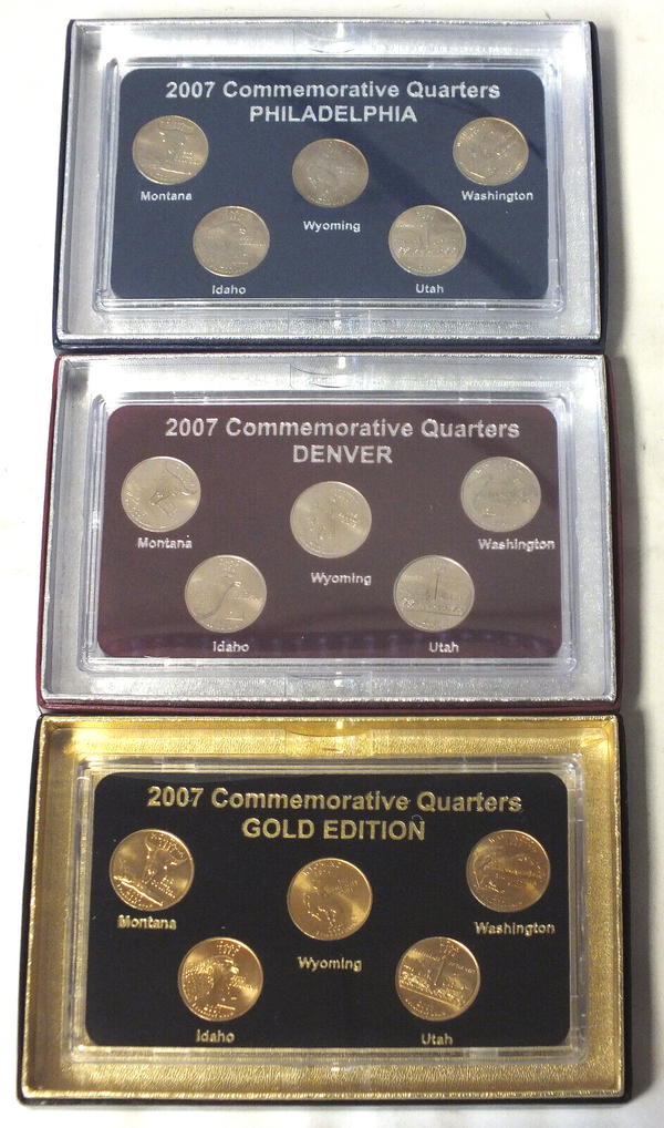 2007 State Quarters (3) Coin Sets - Philadelphia Denver Gold-plated - B481