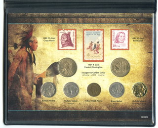 Native American Coin & Stamp Collection 3 Stamps & 7 Coin Set -DN547