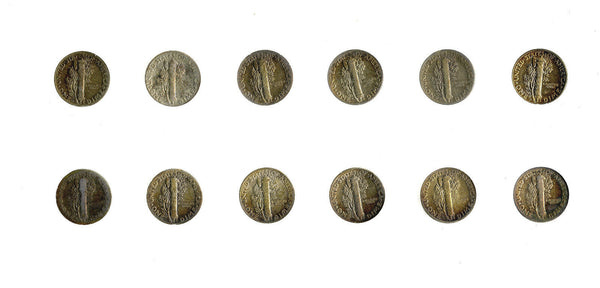 1934 - 1945 Mercury Dime Collection Set 12 Coin Set -DM824