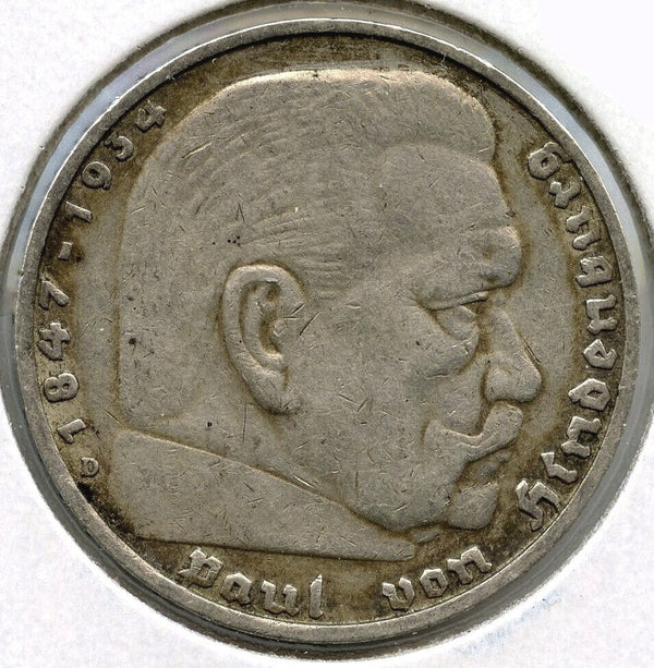 1938-D Germany Coin 5 Mark - Paul Von Hindenburg - Deutsches Reich - G487