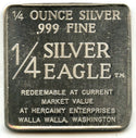 1969 Quarter Eagle 999 Fine Silver 1/4 oz Art Medal Square Walla Hercaimy - A987