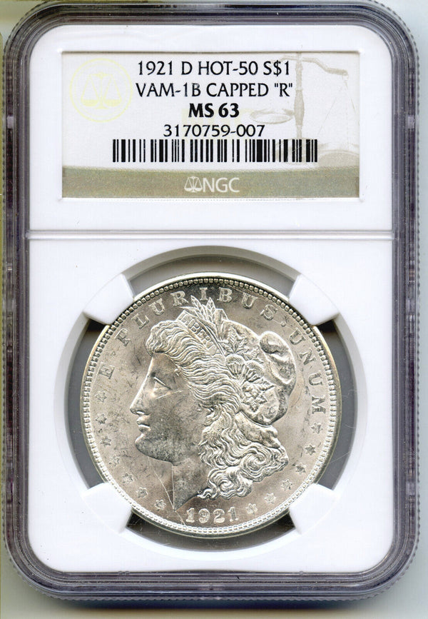 1921-D Morgan Silver Dollar NGC MS63 Hot-50 VAM-1B Capped R - Denver Mint - B122