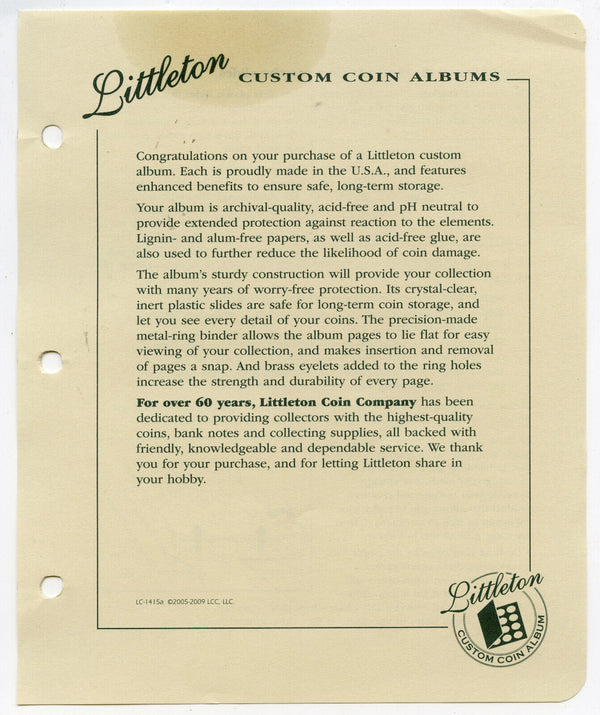 Littleton Used Coin Album 2010-2021 Commemorative Quarters 6 pages LCA73 -DM313