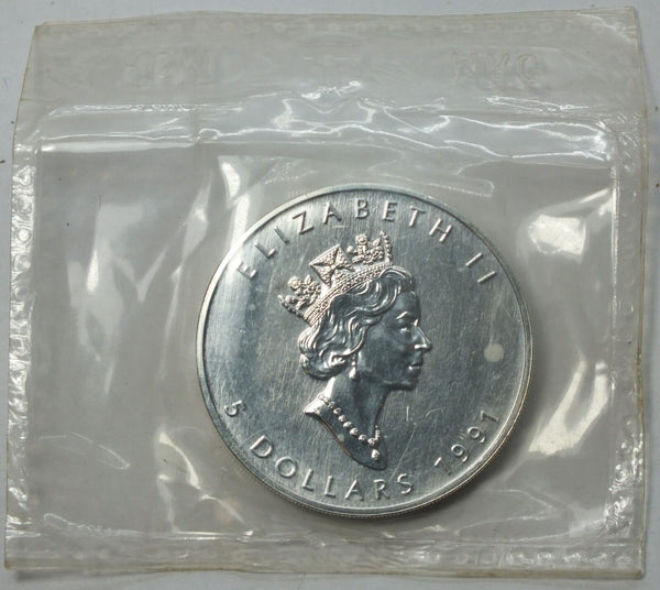 1991 Canada Maple Leaf 1 Troy Oz 9999 Silver $5 Coin In RCM Mylar Pouch - LG488