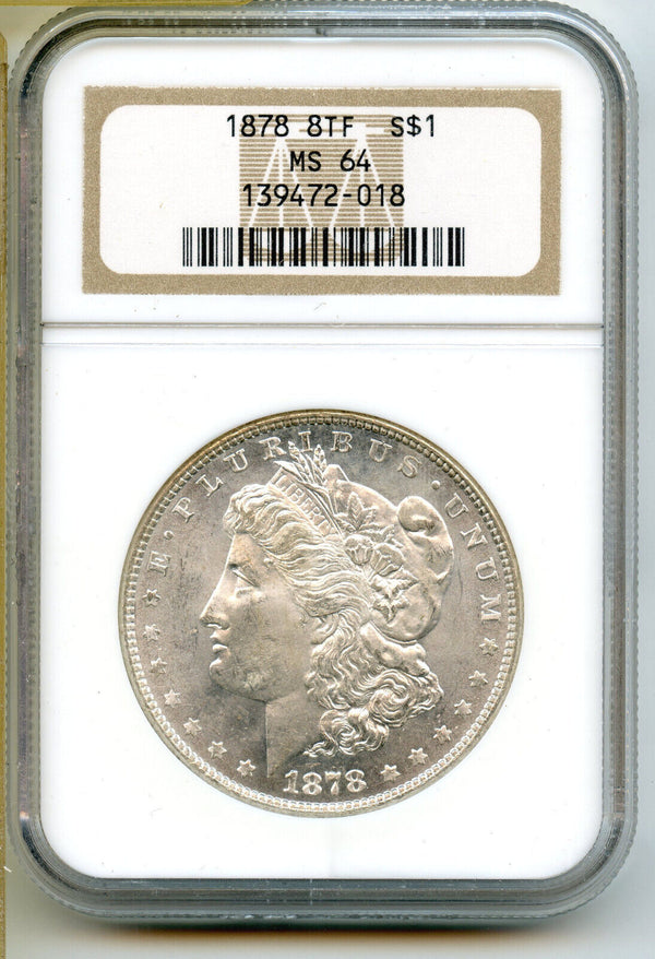 1878 8TF Morgan Silver Dollar NGC MS64 Certified - Philadelphia Mint - CC936