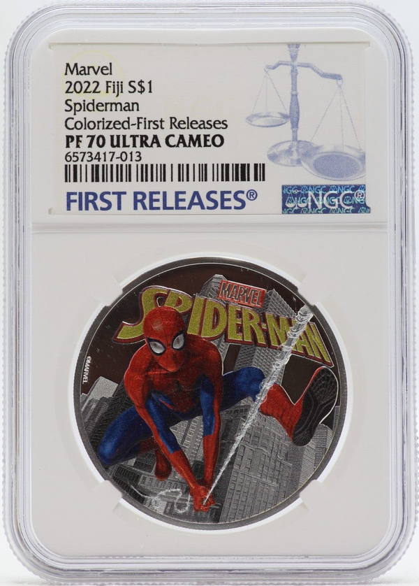2022 Spider-Man 1 Oz Silver Colorized NGC PF70 Fiji $1 Coin MARVEL - JN759