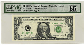 1988-A $1 Federal Reserve Star Note Cleveland PMG 65 Gem Uncirculated Dollar E04
