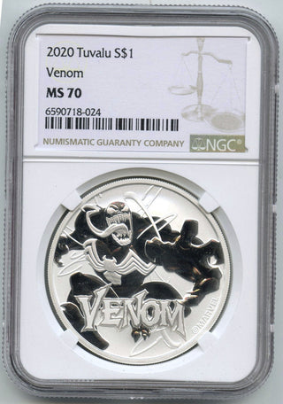 2020 Venom $1 Coin 9999 Silver 1 oz NGC MS70 Marvel Comics + Pouch - G905
