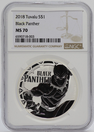2018 Black Panther 1 Oz Silver NGC MS70 Tuvalu $1 Coin MARVEL w/ Bag - JP076