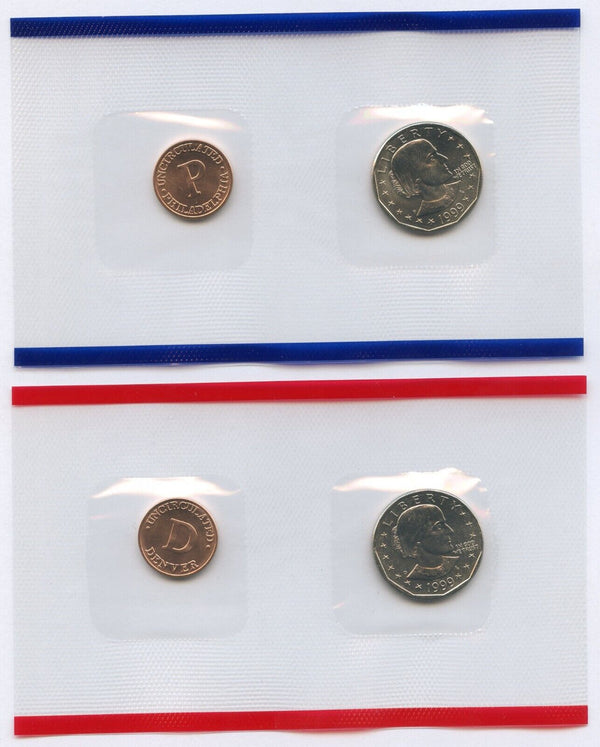 1999 P & D Susan B Anthony Uncirculated 2 Coin Set US Mint - JN996