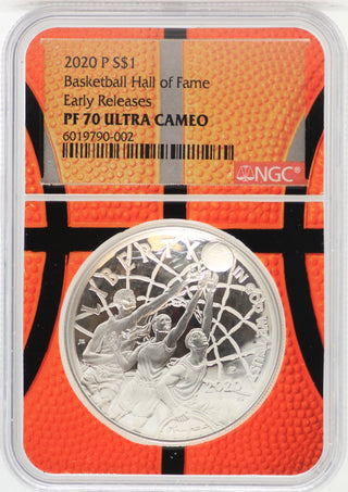 2020-P Basketball Hall of Fame $1 Silver NGC PF 70 Orange Early Releases - JJ217