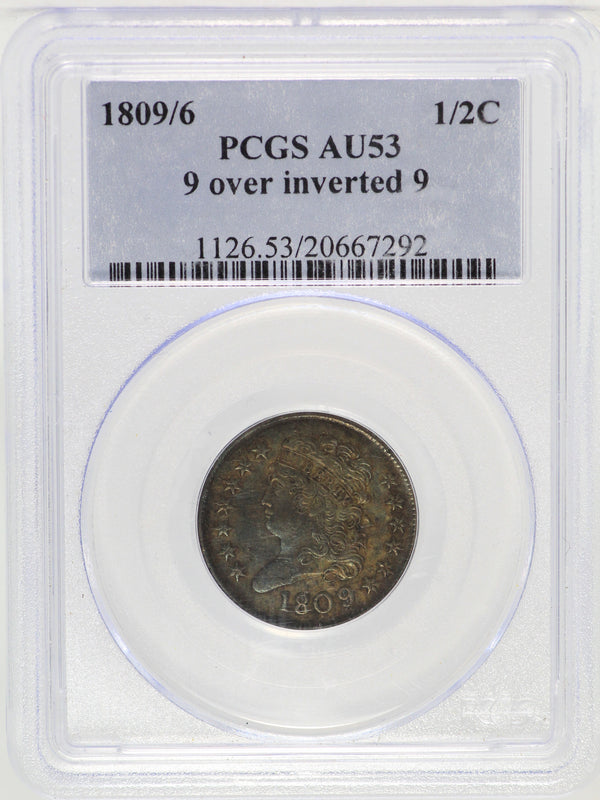 1809/6 Half Cent Penny PCGS AU53 Certified 9 Over Inverted 9 - C-5 Copper JJ502