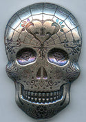 Sugar Skull Day of Dead 999 Silver 10 oz Art Bar Monarch Poured Bullion - JK472