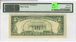 1981-A $5 Federal Reserve Note Misalignment Error PMG AU 55 Certified - JL502